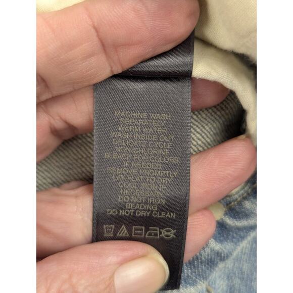 Liz Claiborne 100% Cotton Blue‎ Denim Brown Sequined Jacket Sz L - Picture 10 of 11